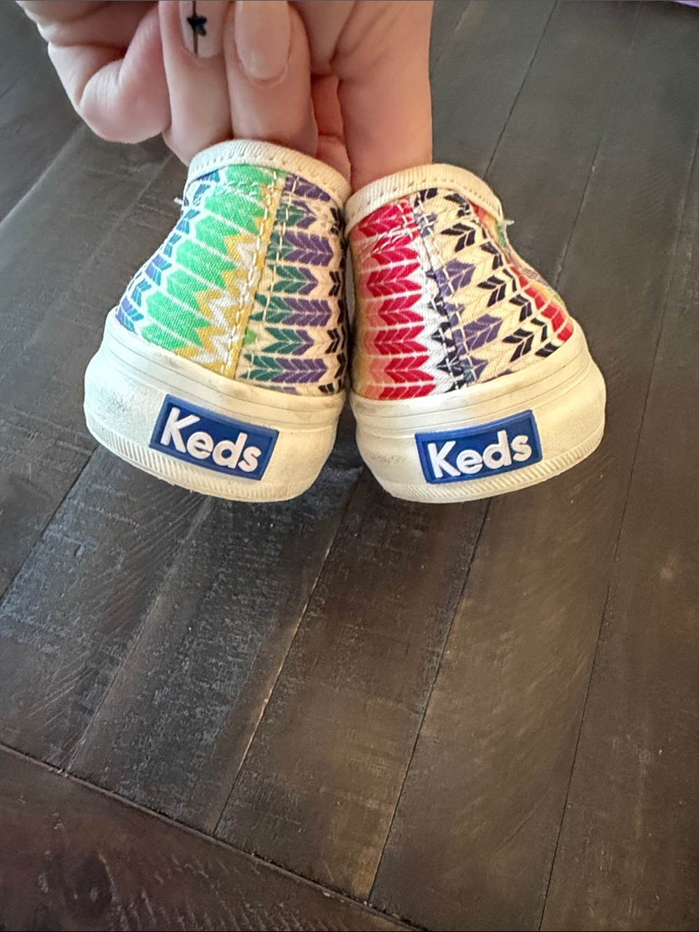 Keds Slip-On Sneakers in Rainbow Chevron (red, yellow, green, blue, purple) - Picture 6 of 11